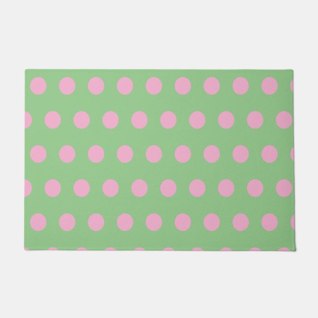 Paillasson Mat Pointe Polka (Vert Sage & Rose Pastel) (Devant)