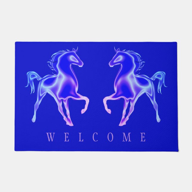 Paillasson Matelas de porte pour chevaux bleus Bienvenue (Devant)