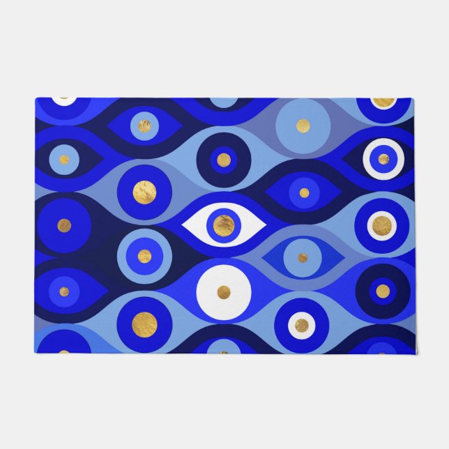 Paillasson Mati Mataki grecque - Matiasma Evil Eye blues (Devant)