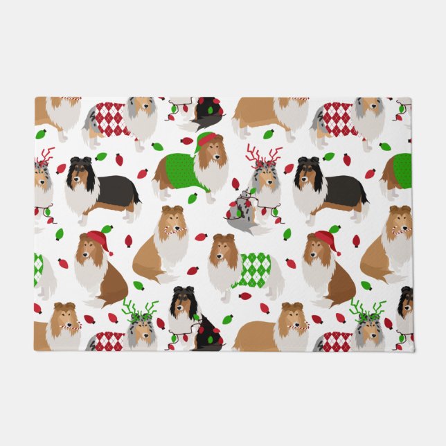 Paillasson Matmat de porte de Noël Rough Collie (Devant)