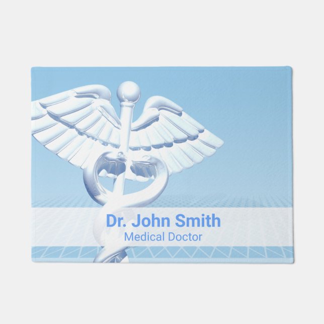 Paillasson Médicale blanc 3D Caduceus Blue Design (Devant)