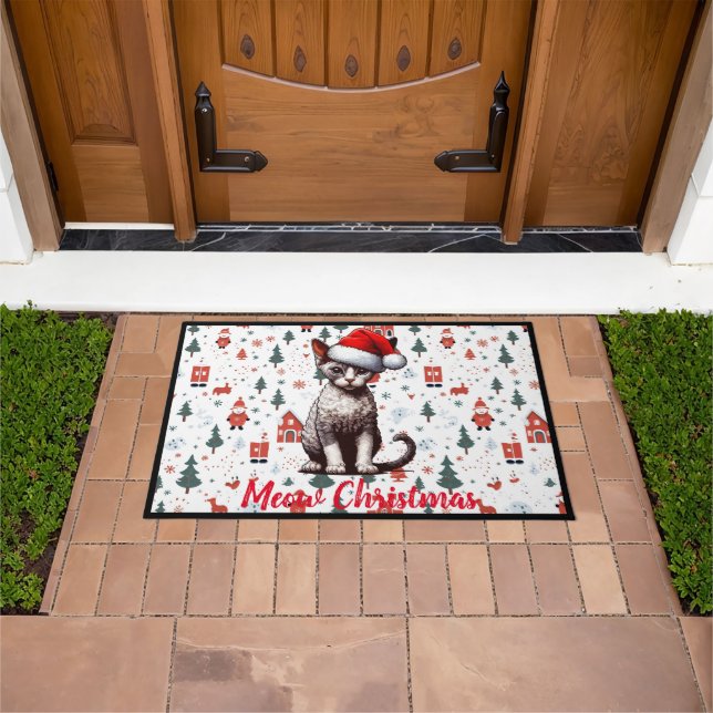 Paillasson Meow Christmas Devon Rex Cat, Noël Père Noël Kitte (De plein air)