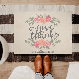 Paillasson Merci. Aquarelle Thanksgiving Personnalisée