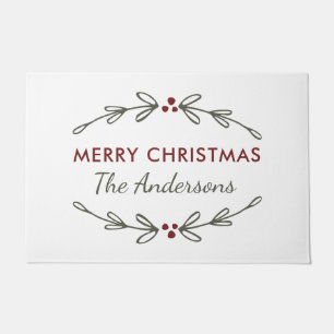 Paillasson Merry Christmas Mistletoe and Berries Doormat