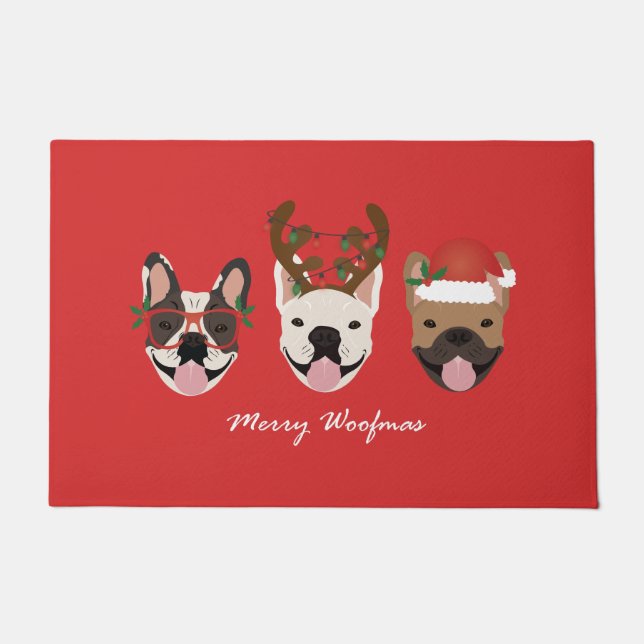 Paillasson Merry Woofmas Têtes de Noël (Devant)