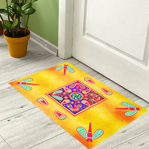 Paillasson Mexique Huichol Golden & Purple Art Motif Trink