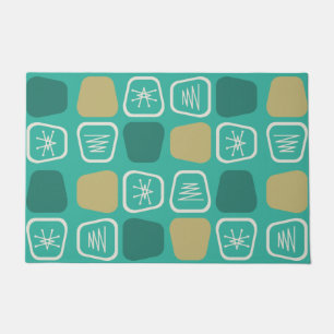 Paillasson Mi-siècle Moderne Carré Étendu Turquoise