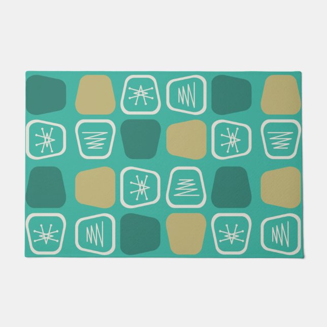 Paillasson Mi-siècle Moderne Carré Étendu Turquoise (Devant)