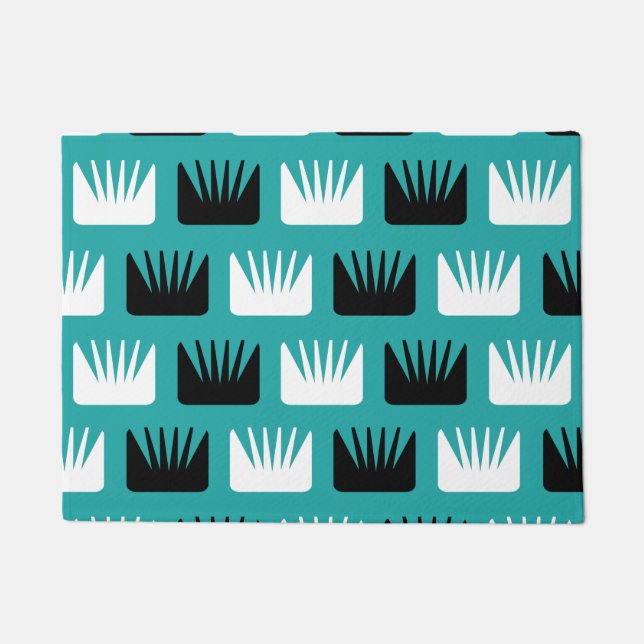 Paillasson Mi-siècle Moderne Fleurs Abstraites Turquoises (Devant)