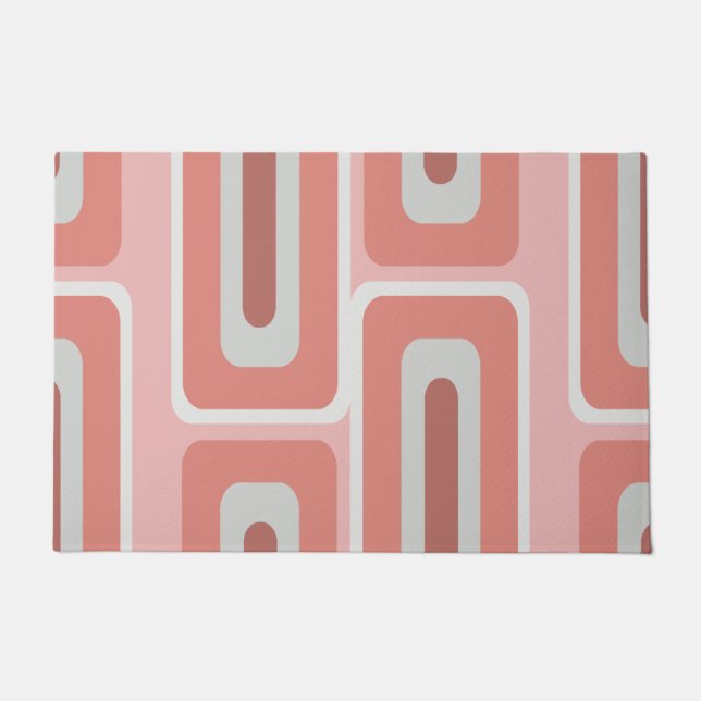 Paillasson Mi-siècle moderne Long Rectangles Saumon rose (Devant)
