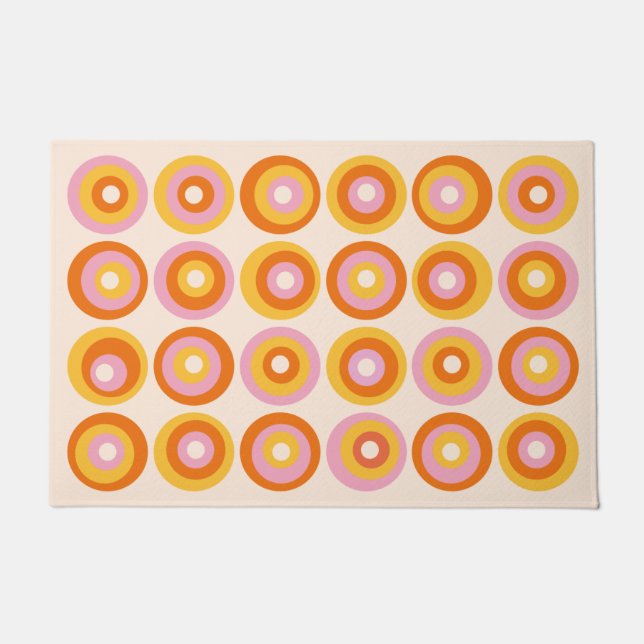 Paillasson Mi-siècle Moderne Orange Cercles Motif (Devant)