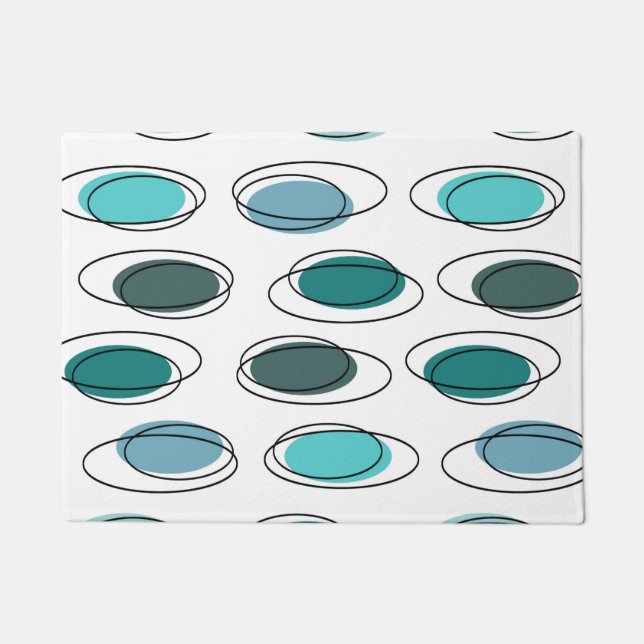 Paillasson Mi-Siècle Moderne Ovals Scribbles Turquoise (Devant)