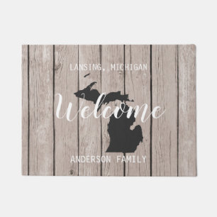 Paillasson Michigan State Personnalisé Welcome Wood Look