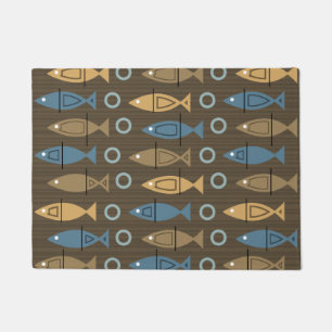 Paillasson Mid Century Moderne Poisson Motif brun Bleu