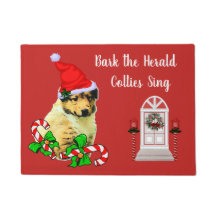 Mignonne Collie Puppy Doormat de Noël