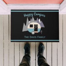 Mini Camper Trailer bleu sur mat noir
