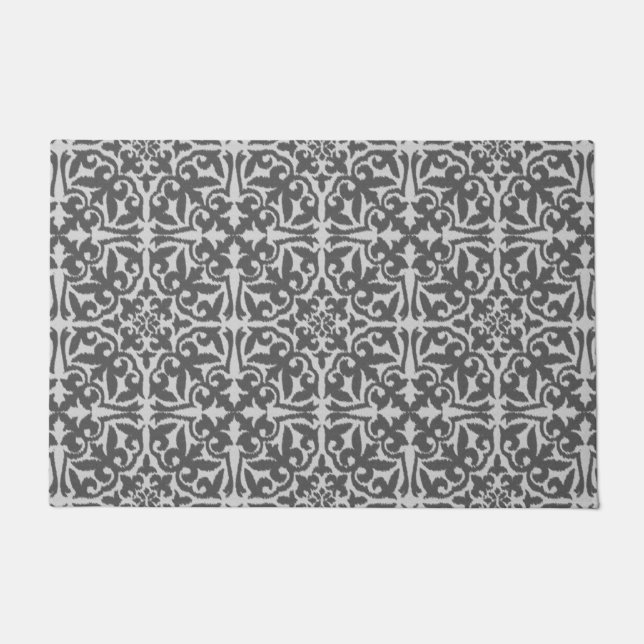 Paillasson Modèle Ikat Damask, gris clair et gris moyen (Devant)