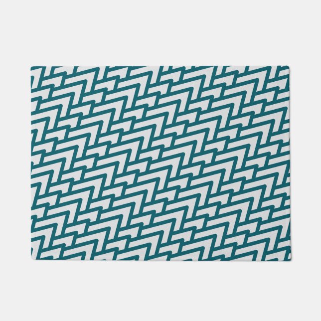 Paillasson Modern Dark Teal Geometric Pattern on Light Gray (Devant)