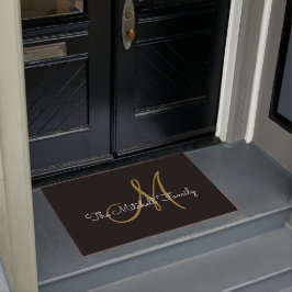Paillasson Modern Script Gold Black Monogramme Nom de famille