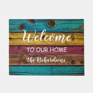 Paillasson Moderne Bienvenue chez nous en Bois Personnalisé