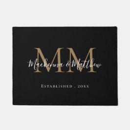 Paillasson Moderne Elegant Noir Or Nouveau Monogramme Nom