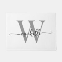 Moderne Élégant Nom en Gris Blanc Monogramme Scrip
