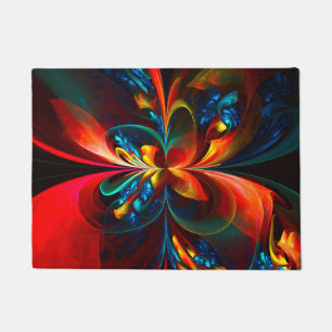 Paillasson Moderne Floral Abstrait Art Orange Bleu Motif #14