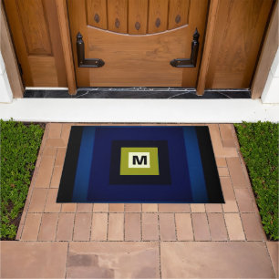 Paillasson Moderne Monogramme Chic Design Bleu Élégant