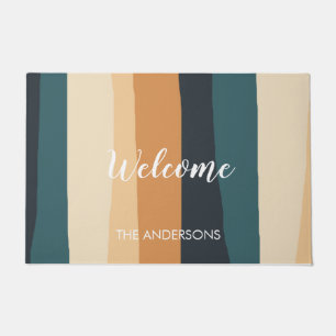 Paillasson Moderne Pastel Stripes Nom de famille personnalis