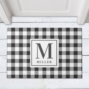 Paillasson Moderne Plaid Noir De Buffalo Monogrammé De Ferme