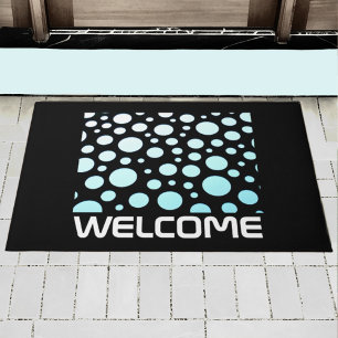 Paillasson Moderne Retro Bleu et Blanc Ombre Pois Noir