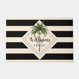 Paillasson Moderne Tropical Beach Palm Tree Script Monogramme
