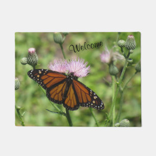 Paillasson Monarque papillon et chardon rose - Bienvenue