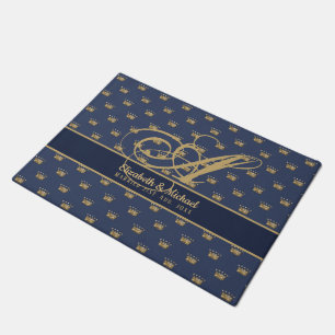 Paillasson Mongram Navy Blue Gold Crown King Queen NEWLYWEDS