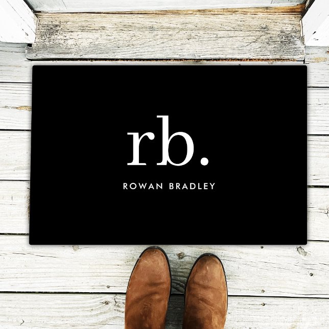Paillasson Monogram Classic Elegant Minimum Black and White (Sleek black modern monogram custom doormats for business or personal use.)