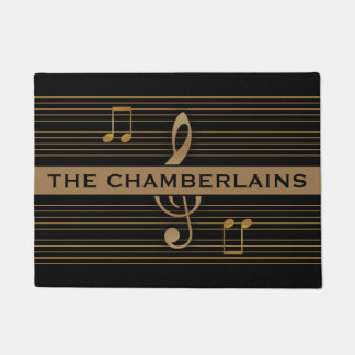 Paillasson Monogram Faux Gold Treble Clef and Notes on BLACK