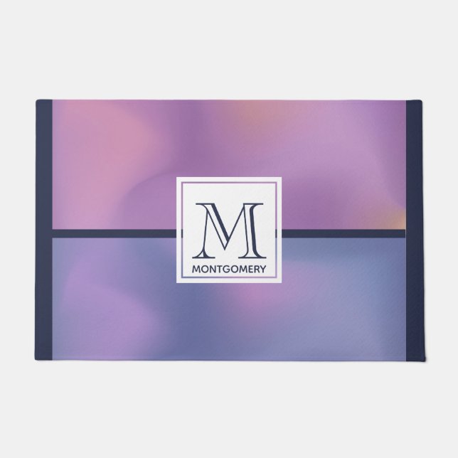 Paillasson Monogramme Abstrait moderne violet et rose (Devant)