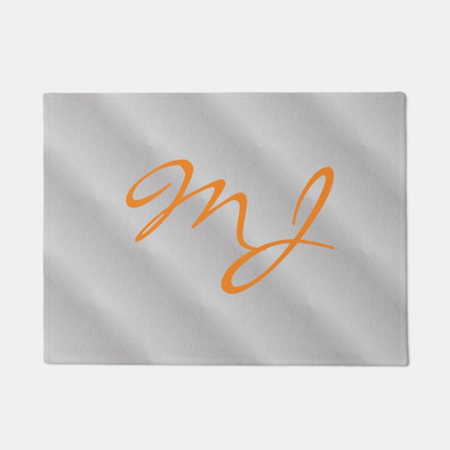 Paillasson Monogramme argenté gris orange tendance (Devant)