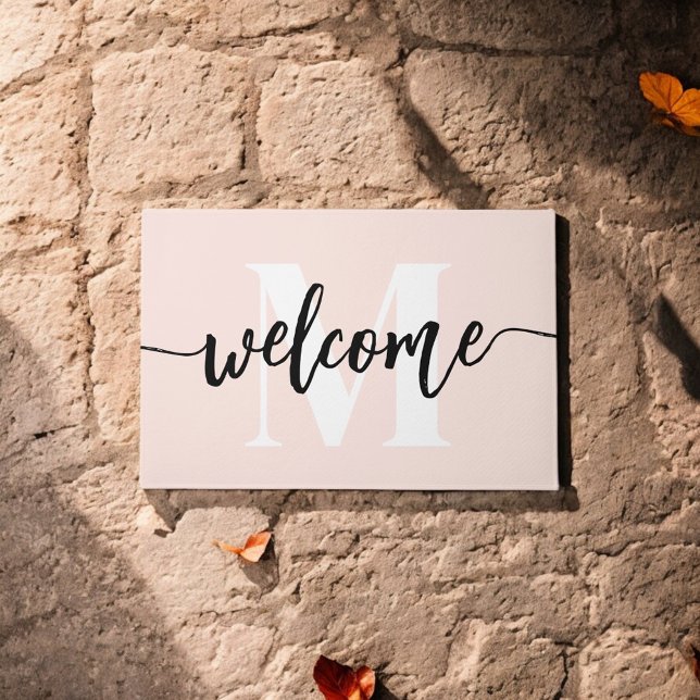 Paillasson Monogramme Brasage Script Welcome Blush Rose (Créateur téléchargé)