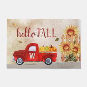 Paillasson Monogramme Camion rouge Bonjour Citrouille d'autom