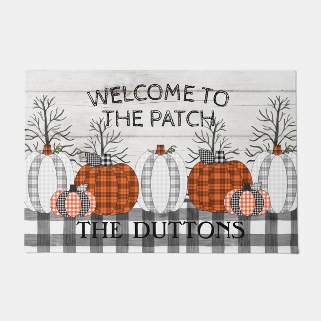 Paillasson Monogramme Citrouille d'Halloween d'automne (Devant)
