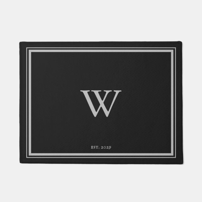 Paillasson Monogramme de bienvenue minimal Noir de charbon de (Devant)