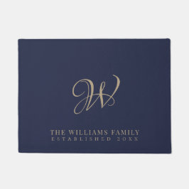 Paillasson Monogramme de famille Elegant Script Navy