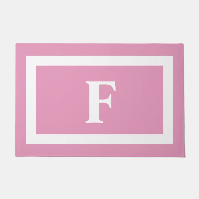 Paillasson Monogramme de famille rose vif moderne en extérieu (Devant)