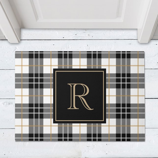 Paillasson Monogramme de famille tartan noir et Brown (Créateur téléchargé)