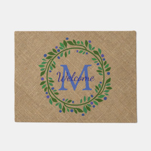 Paillasson Monogramme de guirlande et de toile de jute de