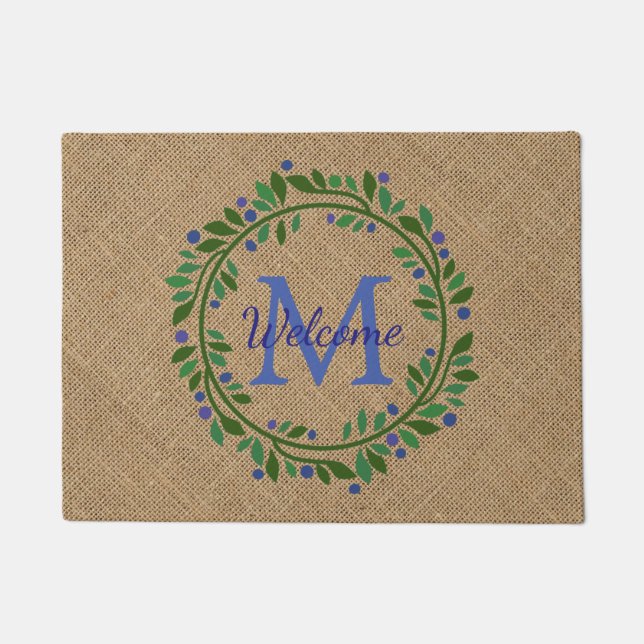 Paillasson Monogramme de guirlande et de toile de jute de (Devant)