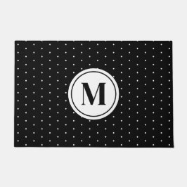Paillasson Monogramme de Motif de points Polka noir et blanc