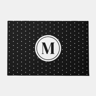 Paillasson Monogramme de Motif de points Polka noir et blanc