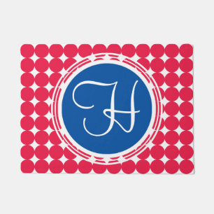 Paillasson Monogramme de point Polka bleu et rouge
